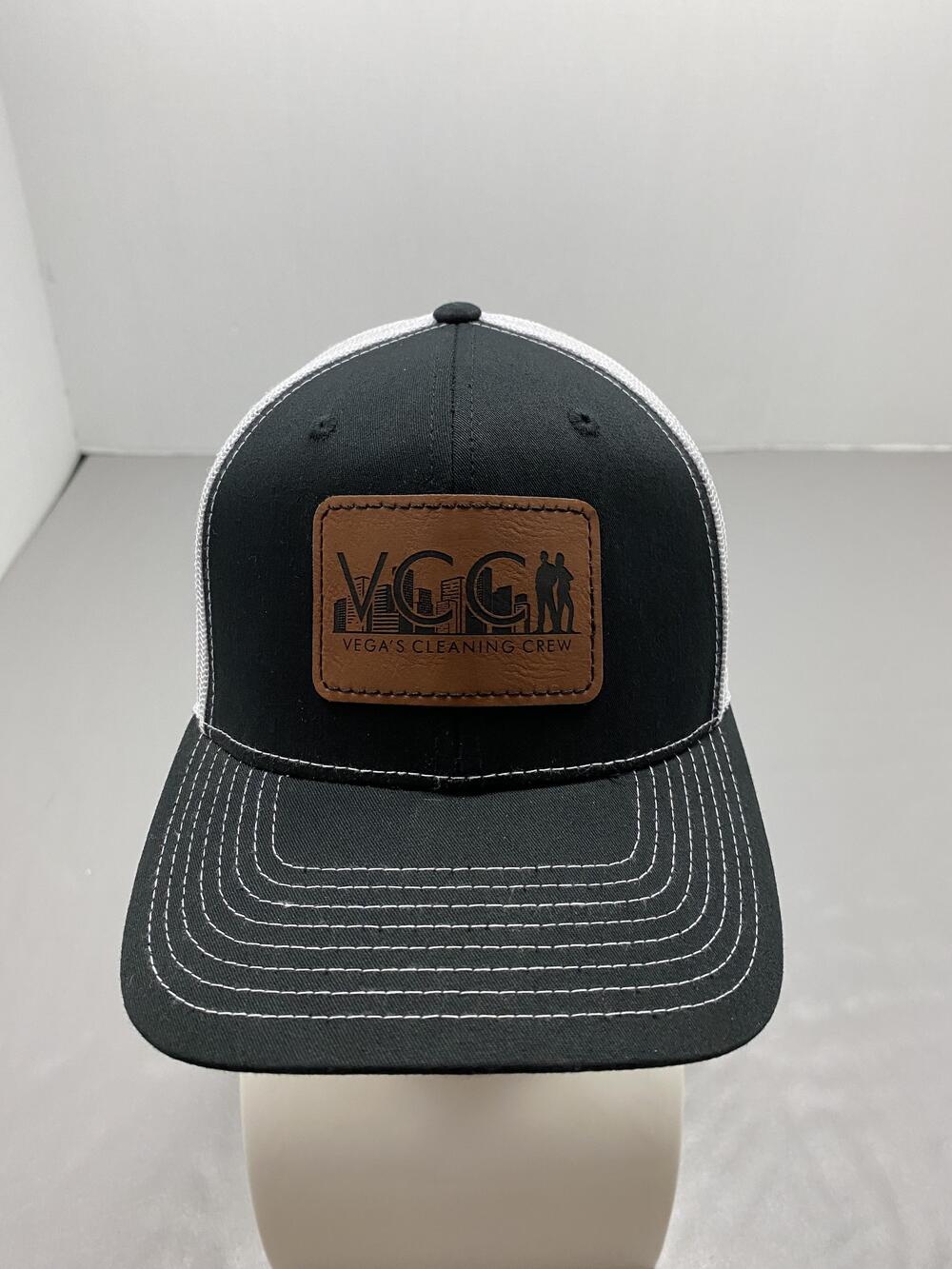 Vega's Cleaning Crew Hat Cap Strap Back One Size Black Trucker Twill Mesh